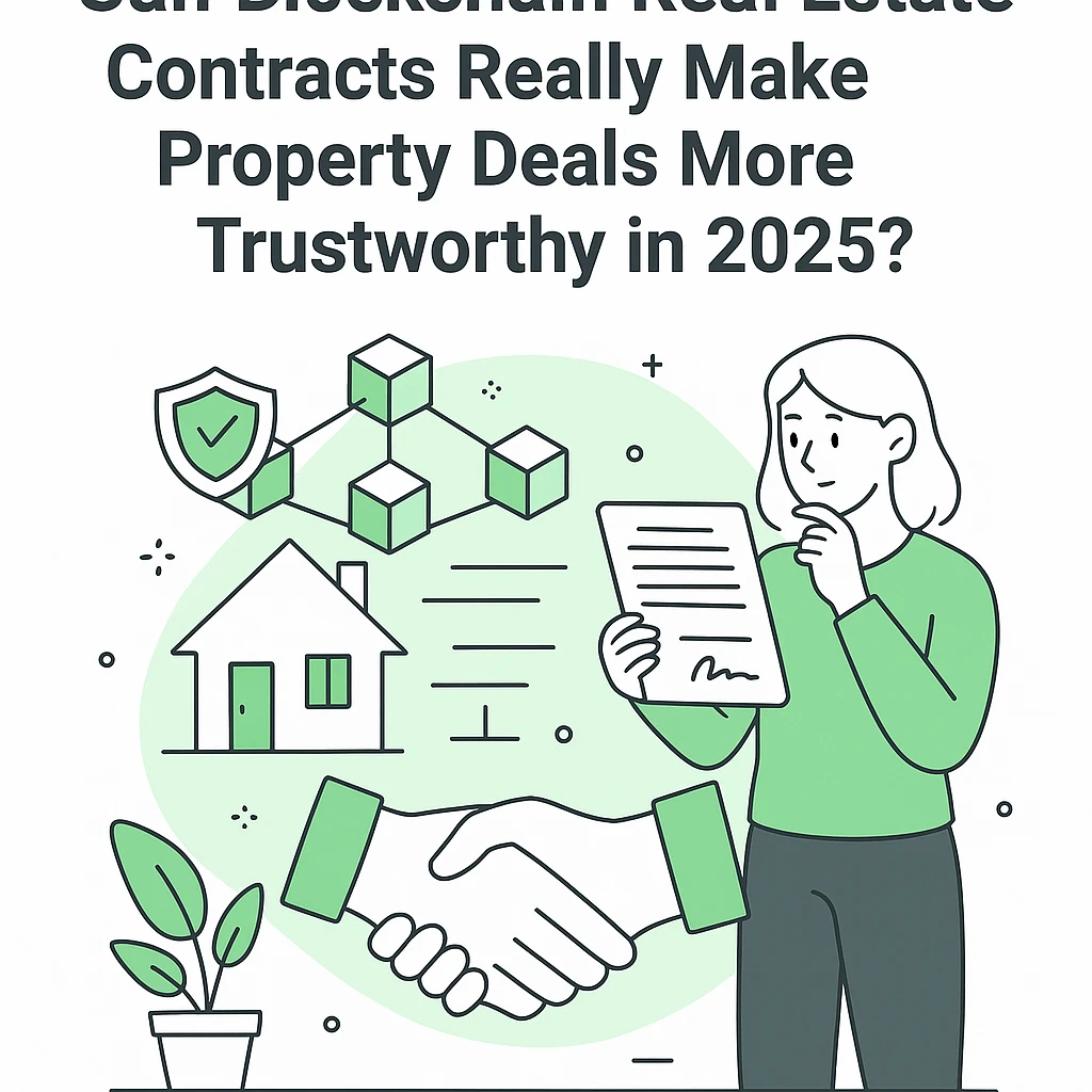 Agent finalizing blockchain real estate contracts securely online.