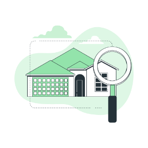 Illustration of a real estate agent managing property listings using a CRM dashboard.